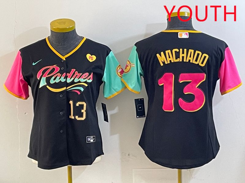Youth San Diego Padres #13 Machado Black City Edition 2025 Nike MLB Jersey style 12